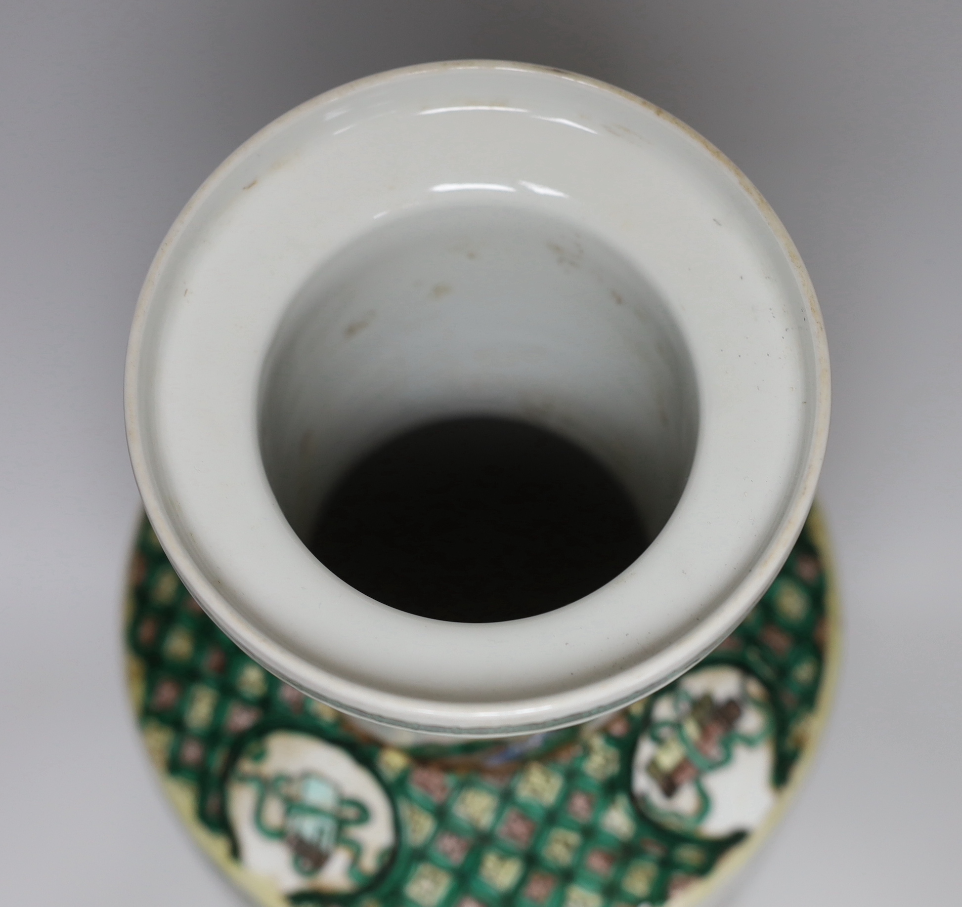 A Chinese famille verte rouleau vase, 45cm high